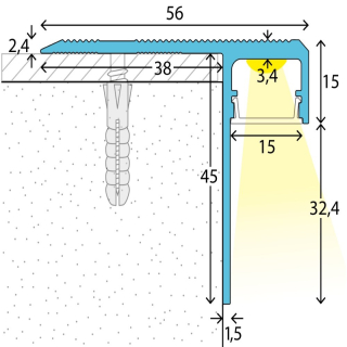 LED Treppenkantenprofil zum Schrauben 250cm