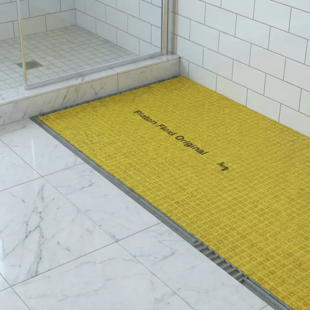 Entkopplungsmatte im Badezimmer unter Fliesen im Feuchtraum